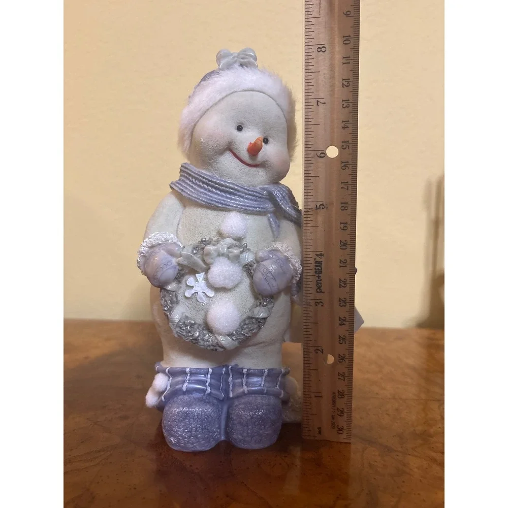 Blue Resin Snowgirl Figurine Winter Holiday Decor Sweet Home Wreath 8 Inch